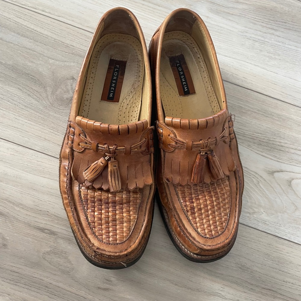 Florsheim 18096 Leather Chestnut Basketweave Tassel Loafer‎ Brazil Sz 40/9.5D